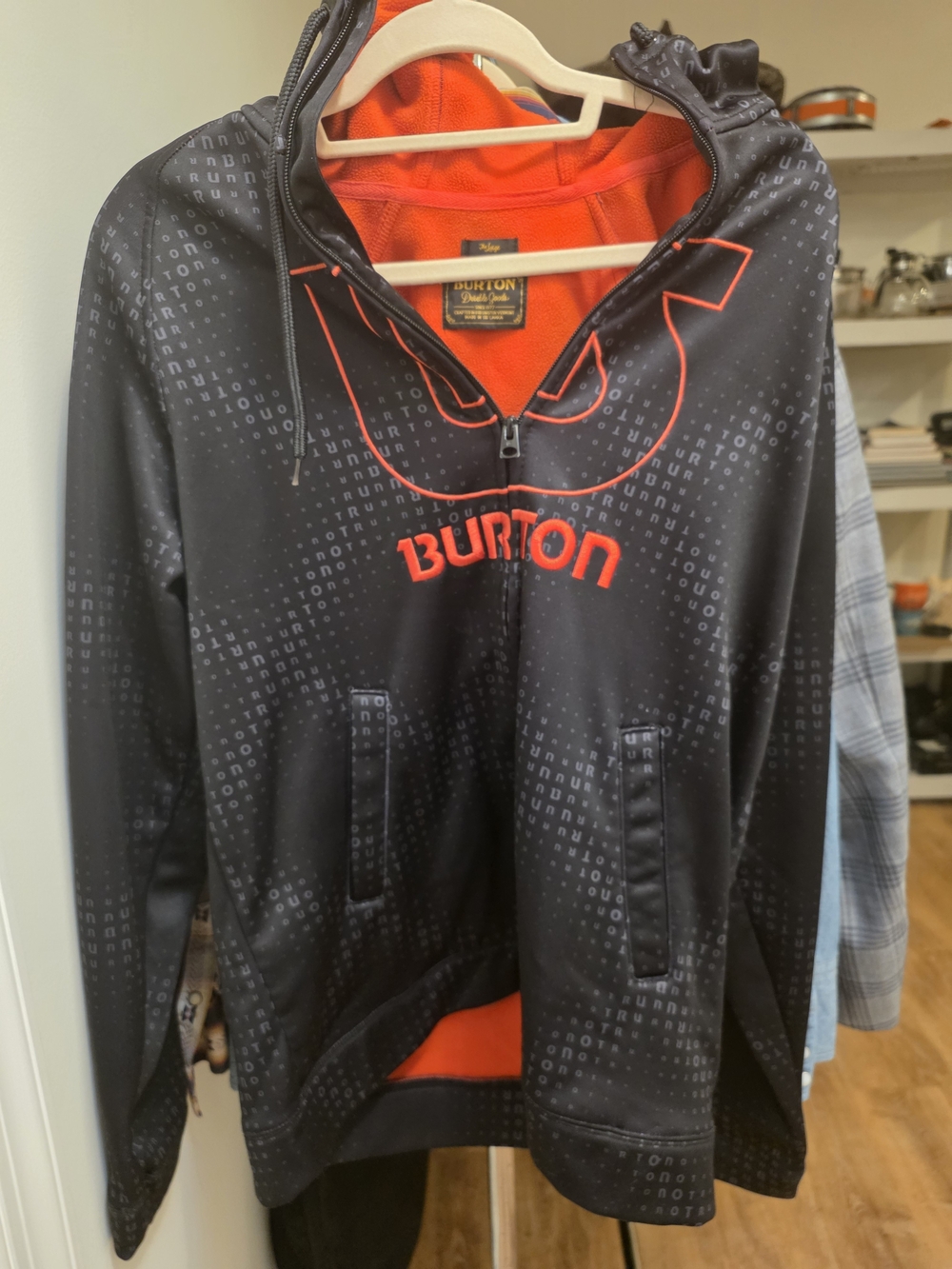 Burton Men's Black Zip-Up Hoodie with Orange Lining